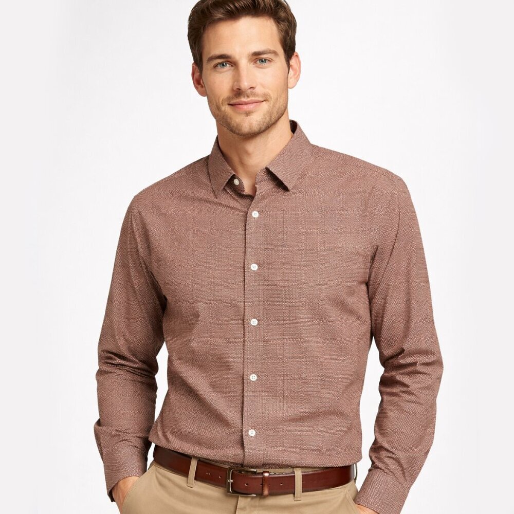 Van Heusen Men’s Mocha Bisque Mini Print Button-Down Shirt - Size XL - NWT $60